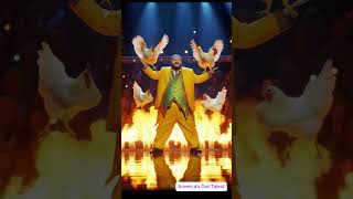 obese magician dances and blows fire with chickens americagottalent funny talent dance [upl. by Nodnerb]