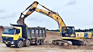 KOMATSU pc300 excavator digging and loading Bharat Benz truck [upl. by Rahr]