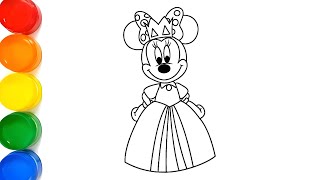 How to Coloring Minnie Mouse Easy Disney Minnie Mouse Drawing and Coloring 14 [upl. by Seward]