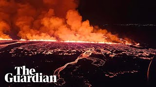 Aerial footage shows Icelandic volcano erupting [upl. by Adaliah]