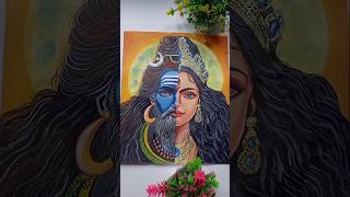 Canvas painting shiv shakti half face 🙏 harharmahadev shivshakti shorts [upl. by Siron]