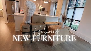 UNBOXING NEW FURNITURE IN NEW APARTMENT ATL 📦🔑  LIVING ALONE  LIFTING HEAVY BOXES ALONE 💪🏽 [upl. by Enrak550]