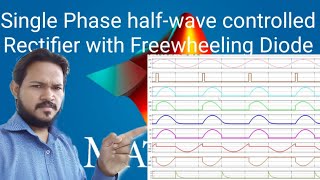 SIMULATION OF SINGLE PHASE HALF WAVE CONTROLLED RECTIFIER WITH FREEWHEELING DIODE IN MATLAB SIMULINK [upl. by Eliza]