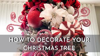 HOW TO DECORATE YOUR CHRISTMAS TREE  PEPPERMINT CANDY CANE THEME [upl. by Nalek293]