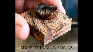 Woodturning a beautiful ring and it cost less than 5 Wood Ring making [upl. by Mattland]