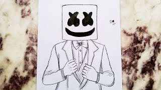 How To Draw Marshmello Step By Step  Marshmello  Art For Beginners marshmello [upl. by Gabby]