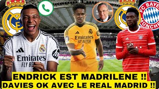 🚨LE REAL TOMBE DACCORD AVEC DAVIES   ENDRICK ARRIVE AU REAL MADRID 🔥  BONNE NOUVELLE POUR MBAPPÉ [upl. by Faustus519]