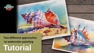 Two different ways to paint a seashell on the seashore with watercolor [upl. by Denby216]