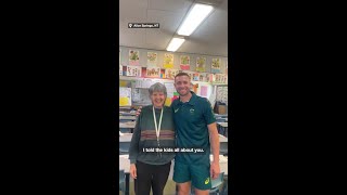 Olympian surprises his primary school teacher [upl. by Ardene]