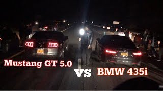 Bolt On Mustang GT 50 vs Bolt On BMW 435i  Street Race [upl. by Nujra]