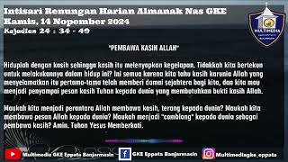 Intisari Renungan Harian Almanak Nas GKE  Kamis 14 Nopember 2024 [upl. by Anitram24]