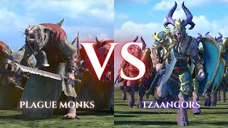 WARHAMMER III Total War  Plague Monks VS Tzaangors [upl. by Auqenahs]