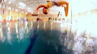 4 year old does an awesome backflip into a pool Life guards didnt like it [upl. by Abdu]