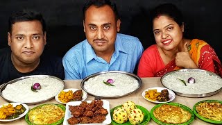 PANTA BHAT ONION PAKORA ALOO VARTA EGG OMELETTE EATING CHALLENGE  food family amp more [upl. by Danielson]