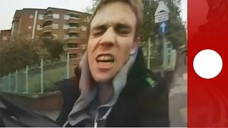 Epic road rage Pedestrian pushes cyclist to the ground London [upl. by Eyahsal]