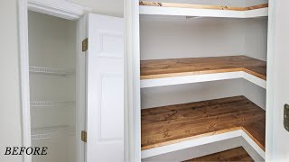 How to Build Corner Pantry Shelves  DIY Corner Shelves [upl. by Viviane]