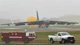 B52 bomber planes deploy to Europe emergency landing in poor weather [upl. by Lecia85]