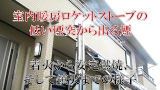 室内暖房ロケットストーブの低い煙突の煙の様子 [upl. by Ellertal]