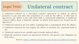 Legal term definition Unilateral contract [upl. by Eugilegna]