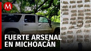 Resguardan explosivos municiones y vehículos robados en Parácuaro Michoacán [upl. by Carissa]