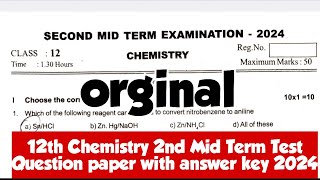 12th Chemistry 2nd Mid term test Question paper with answer key 2024Vincent Maths [upl. by Ecad]