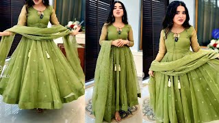 Anarkali frockorgenza anarkali frock cutting amp stichingLong frock16 panel anarkali frock sewing [upl. by Haizek]