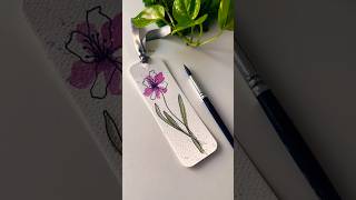 Sorry for the music 🤣🫶🏻 🌸💜bookmark watercolor drawing flower painting art craft shorts [upl. by Icak]