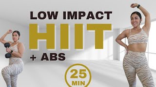 25 Min Low Impact Full Body HIIT  ABS  No Repeats  Weights  Bodyweight [upl. by Rebmak920]