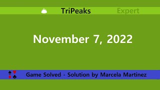 Microsoft Solitaire Collection  TriPeaks Expert  November 7 2022  Daily Challenges [upl. by Mariken]