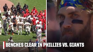 BENCHES CLEAR in Phillies vs Giants after Kyle Harrison clipped Bryce Harper twice 😳  ESPN MLB [upl. by Ardena]