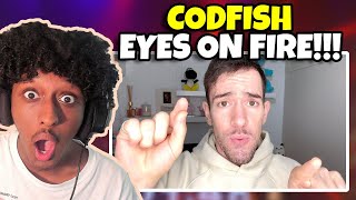 Yolow Reacts  Codfish  Eyes on Fire Blue Foundation Beatbox Cover Official Music Video [upl. by Nelleoj]