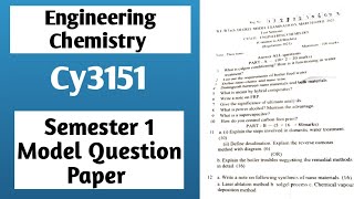 Engineering ChemistryCY3151Engineering Chemistry 1st SemesterModel Question paperVincent Maths [upl. by Anelrahs]