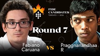 Round 7  Fabiano Caruana  Praggnanandhaa R  FIDE Candidates 2024 [upl. by Aeuhsoj66]