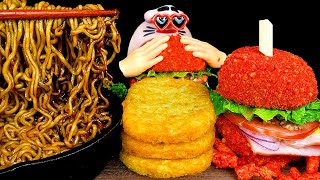 ASMR MUKBANG  Cheetos Burger amp Black Bean Noodles amp Hash Brown EATING SHOW [upl. by Helsie]