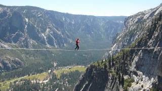 guy tight roping across Yosemite Falls [upl. by Elleiram]