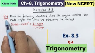 Class 10th Chapter 8 Trigonometry Exercise 83 Question 4 all parts solved New NCERT cbse pattern [upl. by Pomeroy]