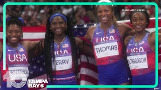 Team USA wins gold in the womens 4x100 final [upl. by Nirik883]