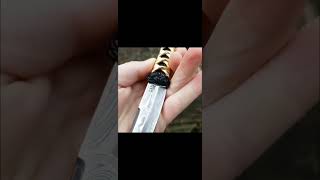 Damasteel mini katana neck knife with gold leather wrap [upl. by Leroi]