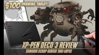 XP PEN Deco 3 review 100 Pro Artist tablet  Timelapse Samurai kid with mech [upl. by Ellened605]