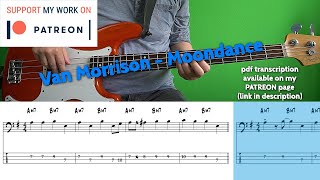 Van Morrison  Moondance Bass cover with tabs [upl. by Missi]