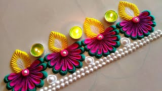 Diya🪔border rangoli Diwali rangoli design side border rangoli Doorstep rangoli [upl. by Hars683]