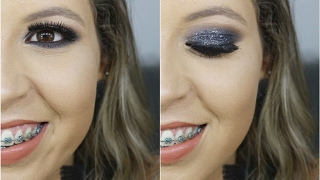 TUTORIAL MAQUIAGEM PRETO ESFUMADO COM GLITTER  SEM DELINEADO [upl. by Hutner130]