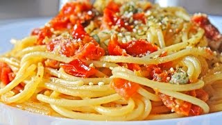 Spaghetti con jitomates y mantequilla de anchoa [upl. by Osrit]