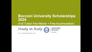 Bocconi University Scholarships 2024 in Italy Full Tuition Fee Waiver  Free Accommodation [upl. by Llerrit444]