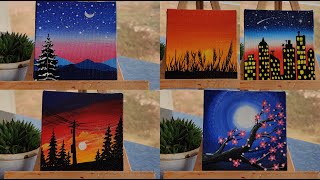 5 tiny canvas painting  Complete Guide on Blending Technique  Acrylic Painting on 5 Tiny Canvase [upl. by Ammej]