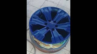 car wheel painting blue paintspraying clearcoat full glossy rimart gariwheel autowheelpaint [upl. by Nessnaj]