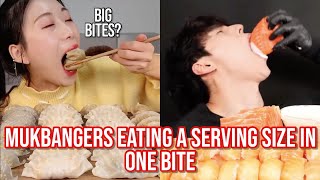 mukbangers eating a serving size in ONE BITE [upl. by Nauqyaj]