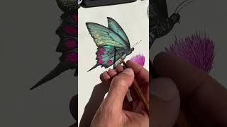 Watercolor Tutorial Metallic Butterfly with Skrim Watercolors StepbyStep Painting [upl. by Corabel296]