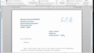 Comment créer un publipostage avec Word 2010 sous Windows7 vidéo 3 wwwformenligneorg [upl. by Shumway]