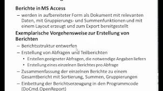 0907 Datenbanken mit MS Access LE09 Teil7  Zusammenfassung Berichte in MS Access [upl. by Rodolph]